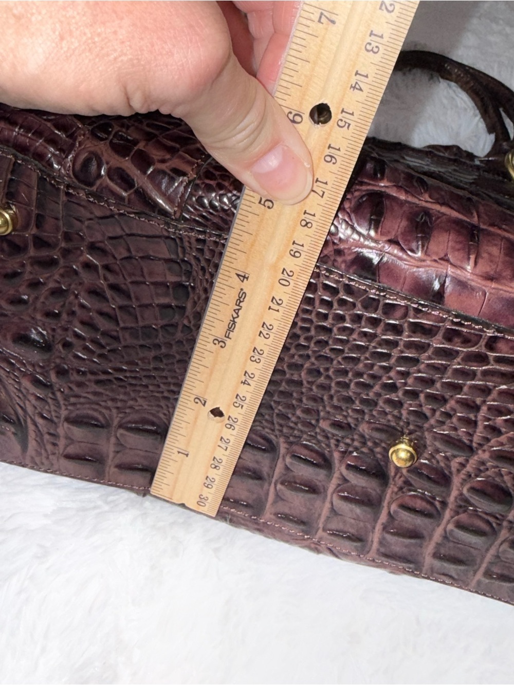 Brahmin Louise Dark Brown Croc-Embossed Leather Satchel - Picture 8 of 14